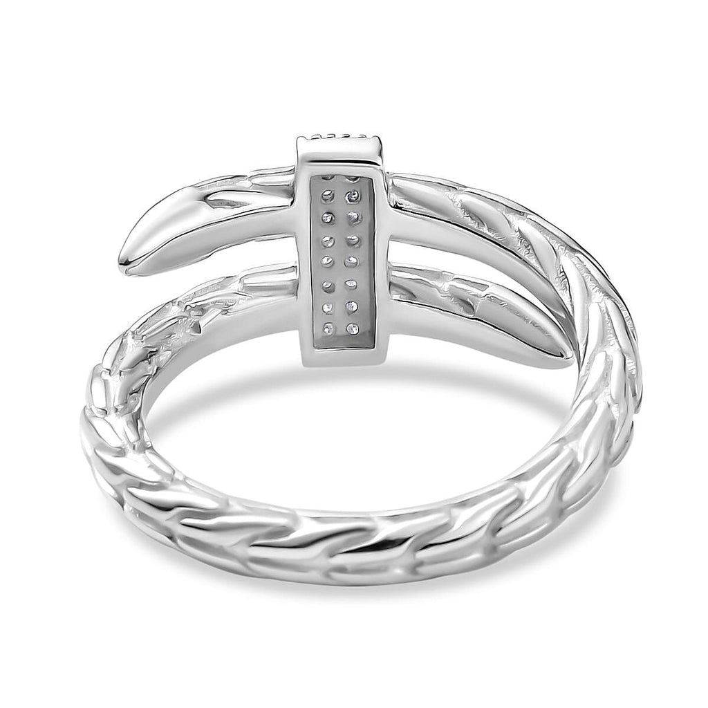 Designer Inspired - Moissanite Serpent Ring in Rhodium Overlay Sterling Silver