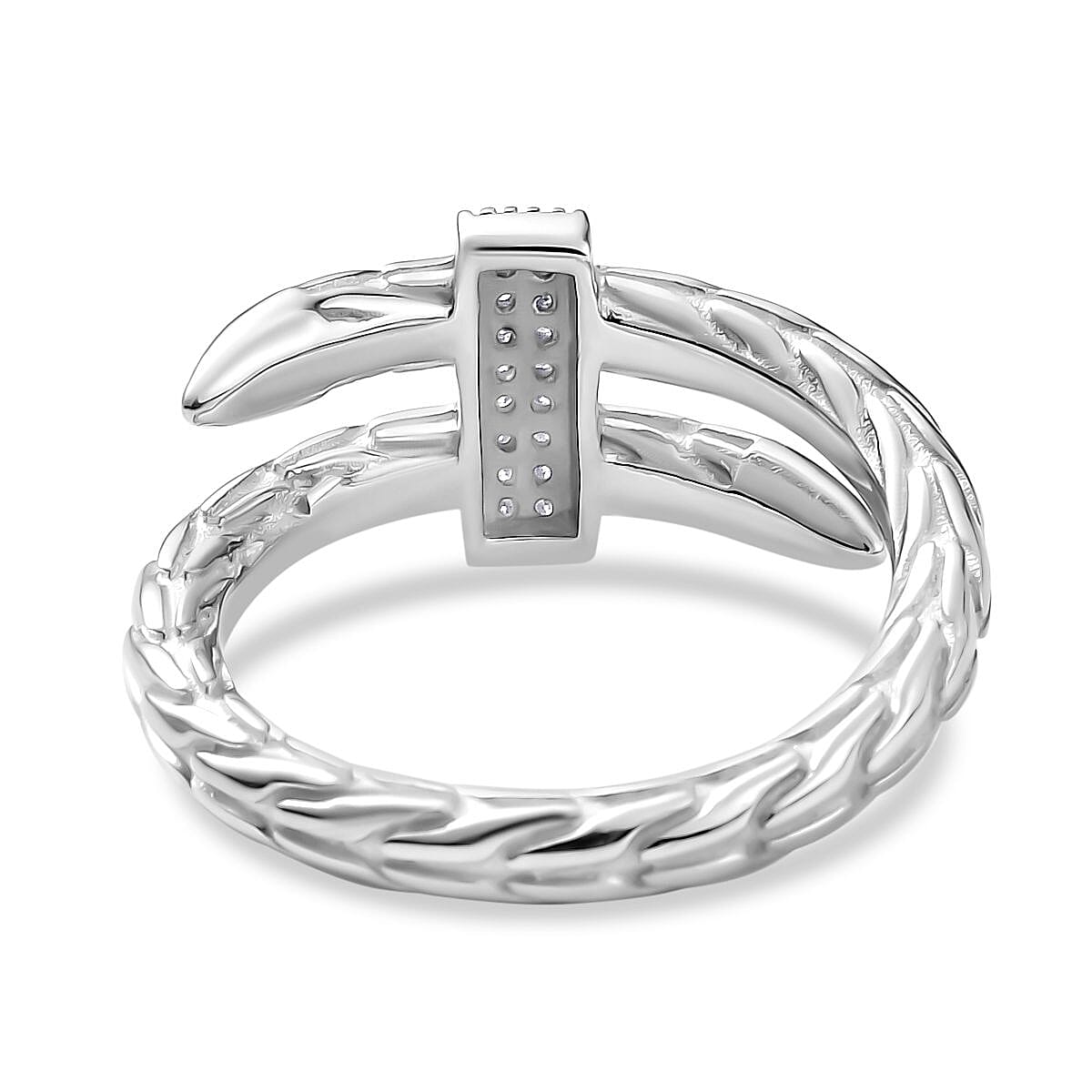 Designer Inspired - Moissanite Serpent Ring in Rhodium Overlay Sterling Silver 8061986 5
