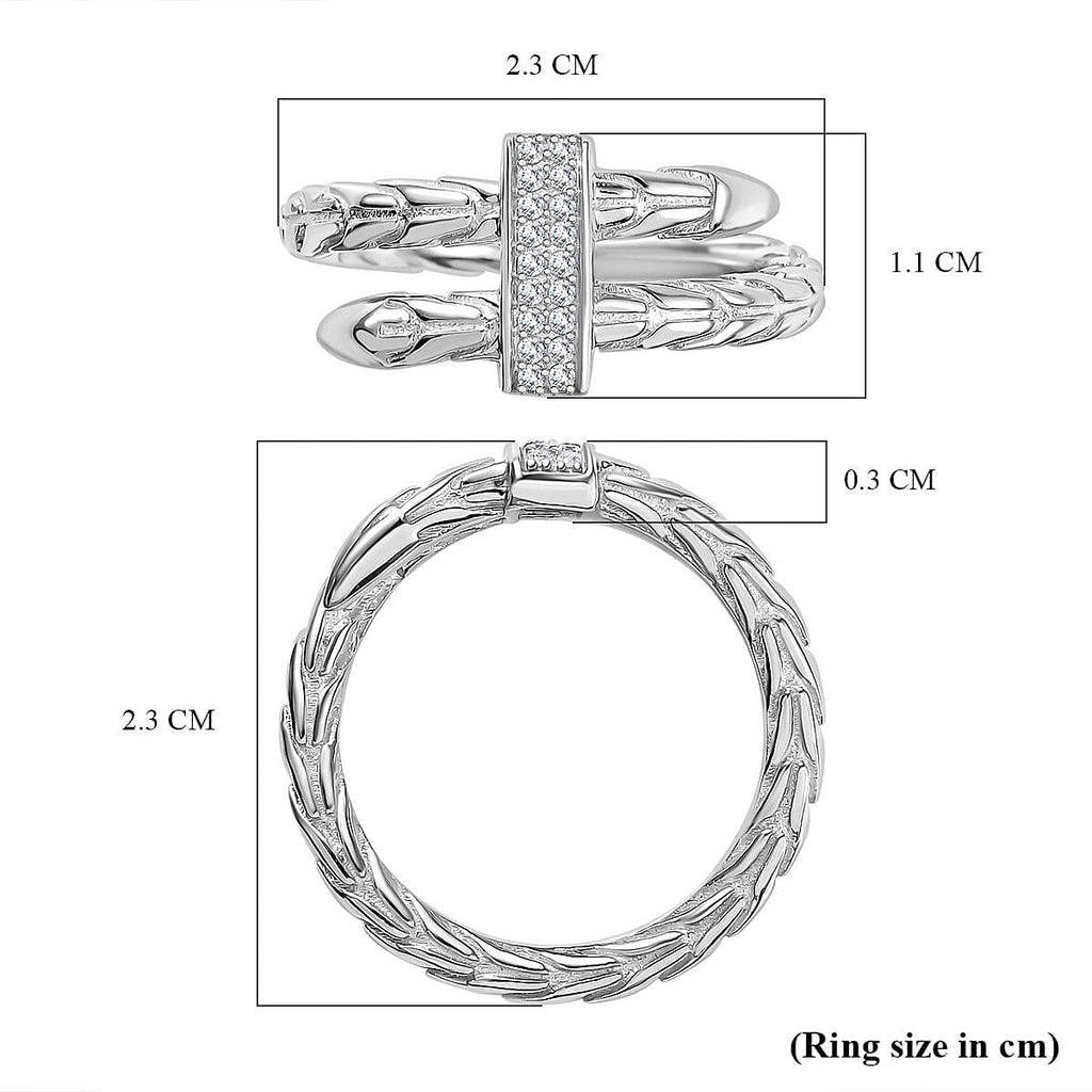 Designer Inspired - Moissanite Serpent Ring in Rhodium Overlay Sterling Silver