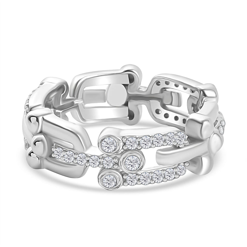 Designer Inspired Moissanite Mariner Unisex Ring in Rhodium Overlay Sterling Silver