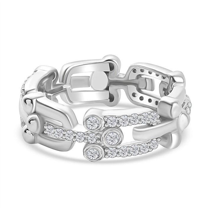 Designer Inspired Moissanite Mariner U-Link Ring in Rhodium Overlay Sterling Silver 8055307 1