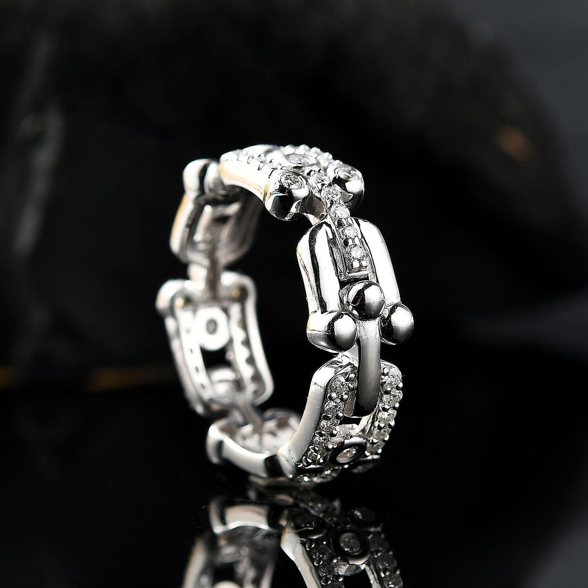 Designer Inspired Moissanite Mariner U-Link Ring in Rhodium Overlay Sterling Silver V32712633 2