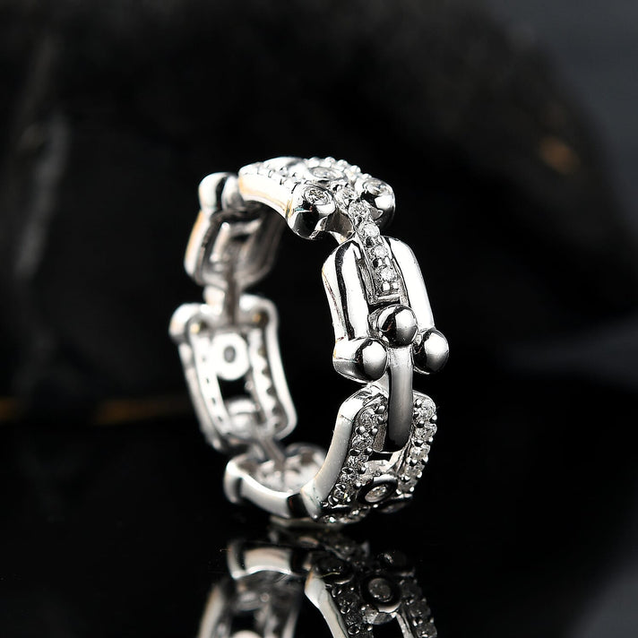 Designer Inspired Moissanite Mariner U-Link Ring in Rhodium Overlay Sterling Silver 8055307 2