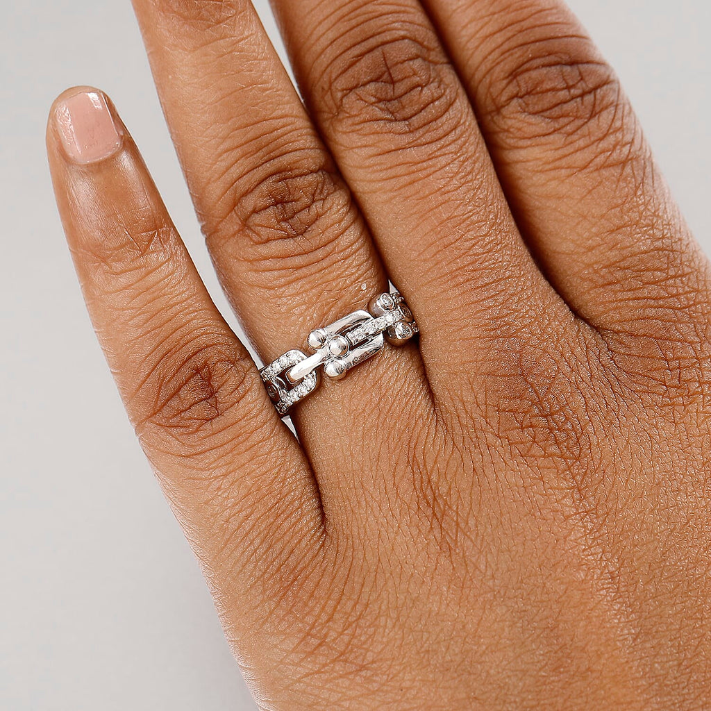 Designer Inspired Moissanite Mariner Unisex Ring in Rhodium Overlay Sterling Silver