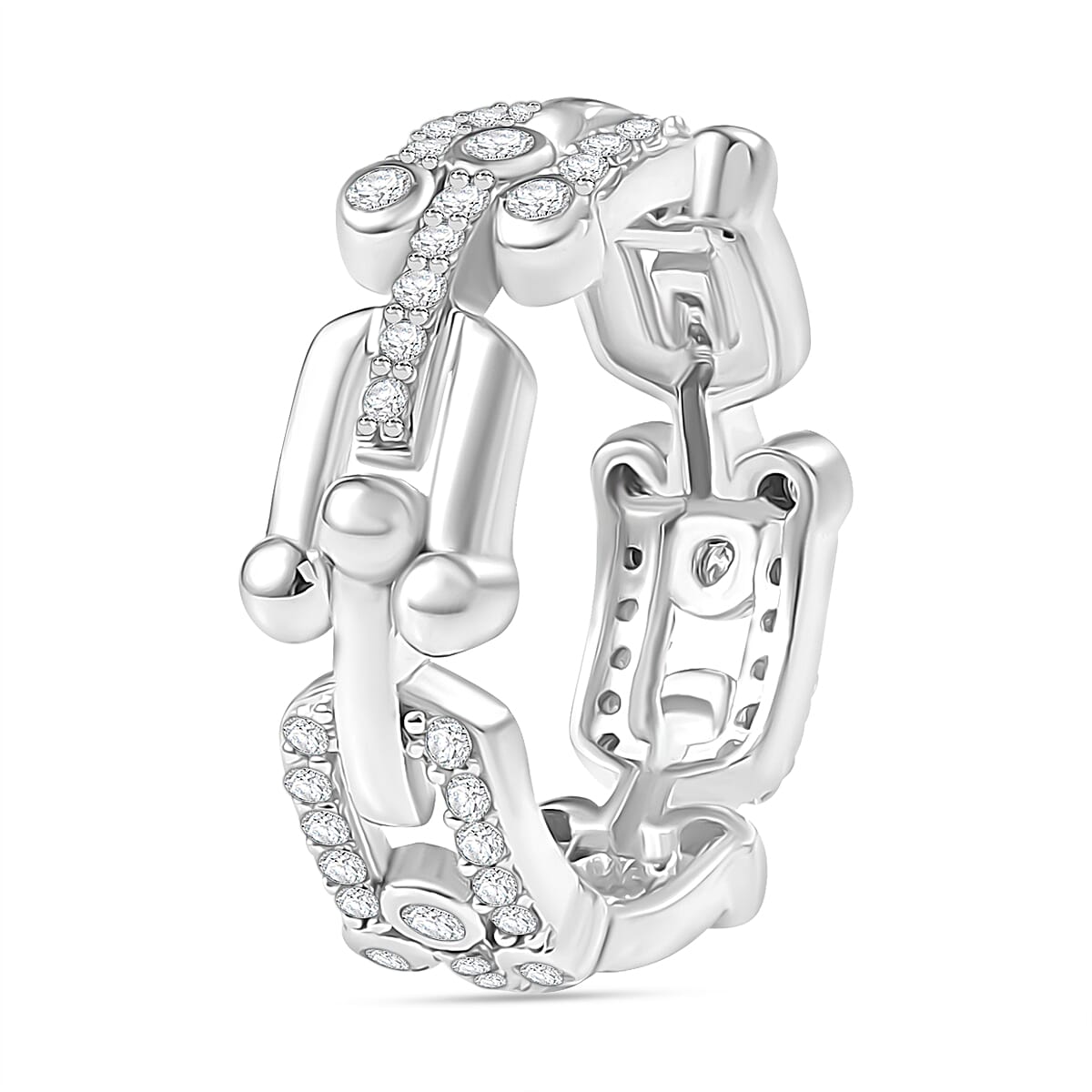 Designer Inspired Moissanite Mariner U-Link Ring in Rhodium Overlay Sterling Silver V32712633 4