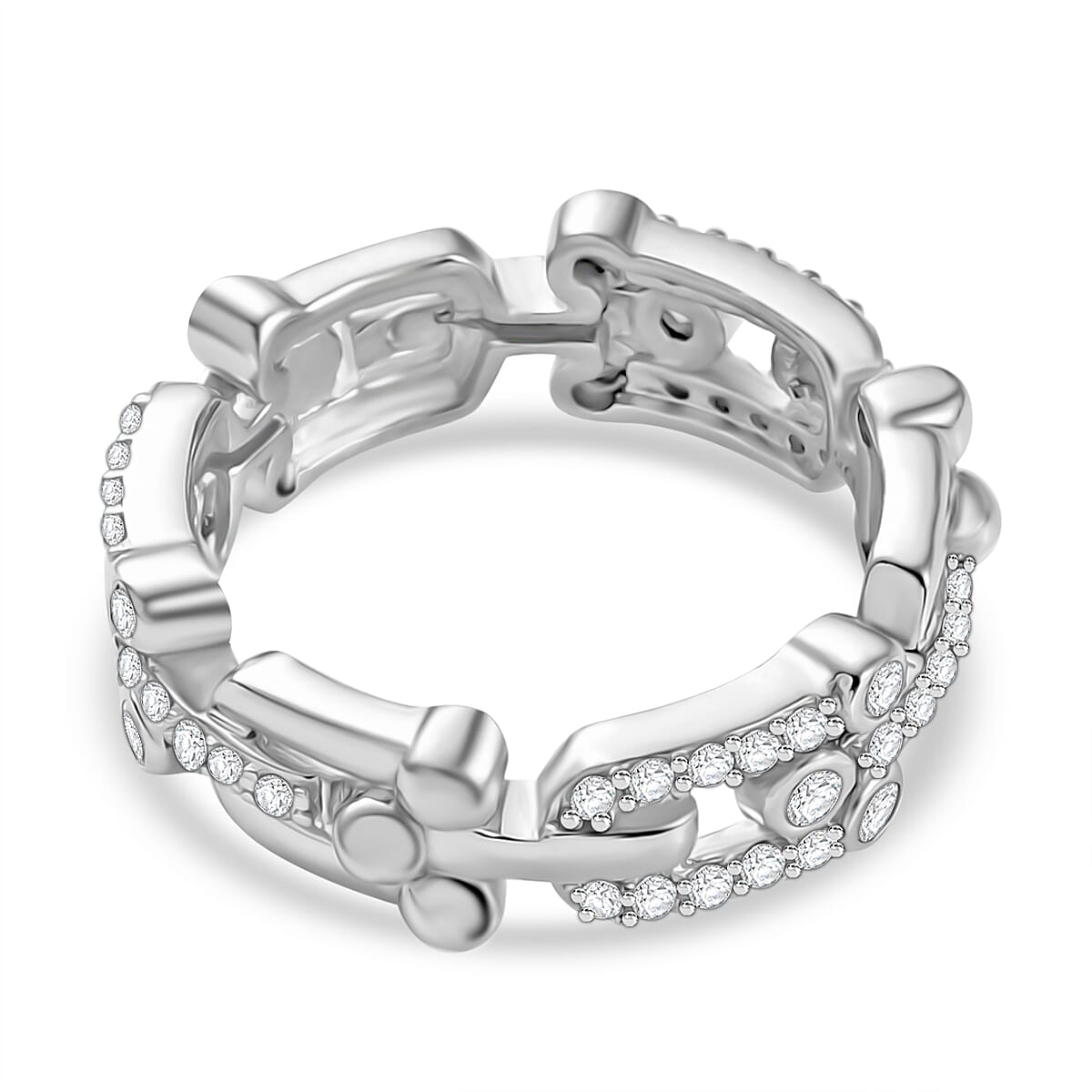 Designer Inspired Moissanite Mariner U-Link Ring in Rhodium Overlay Sterling Silver V32712633 5