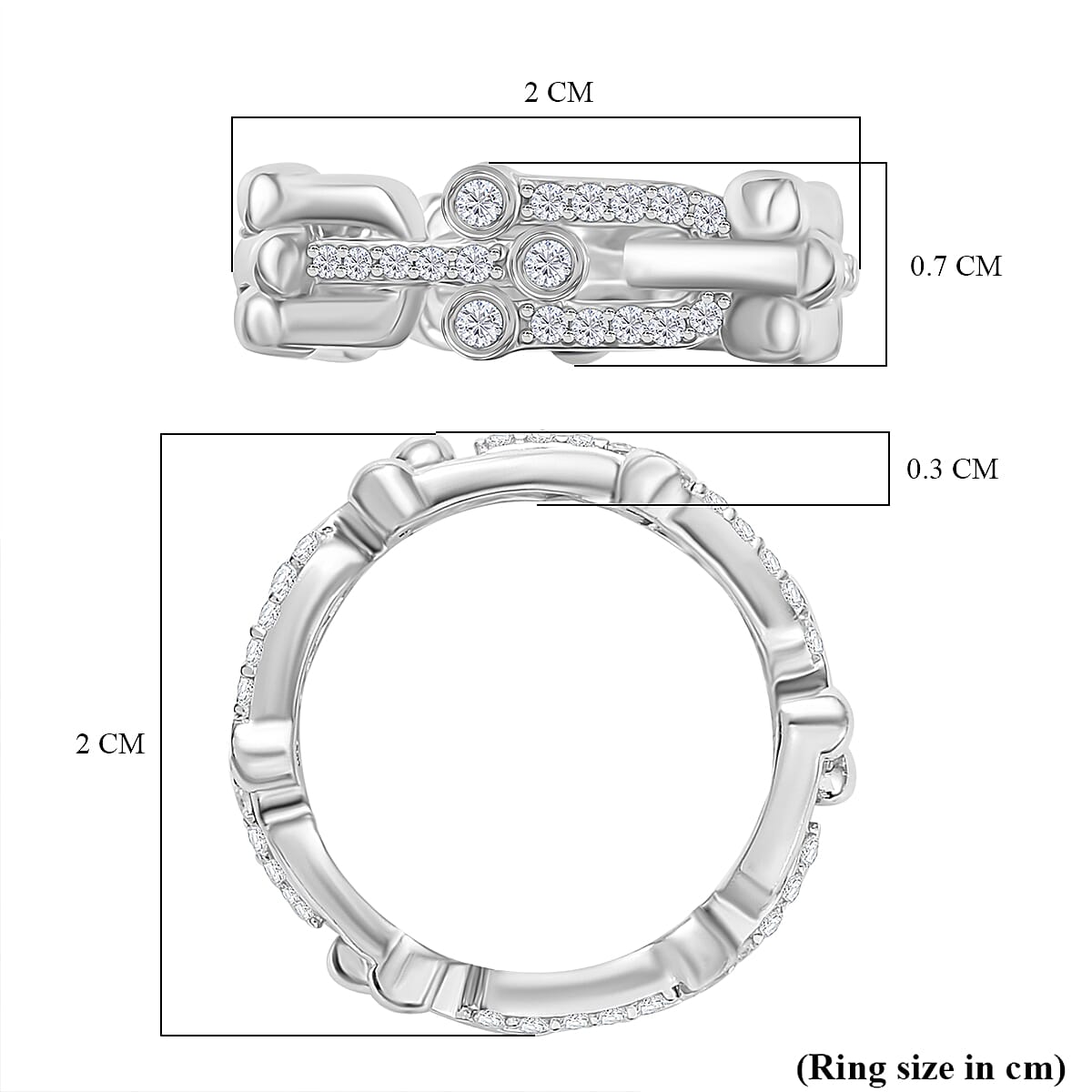 Designer Inspired Moissanite Mariner U-Link Ring in Rhodium Overlay Sterling Silver V32712633 6