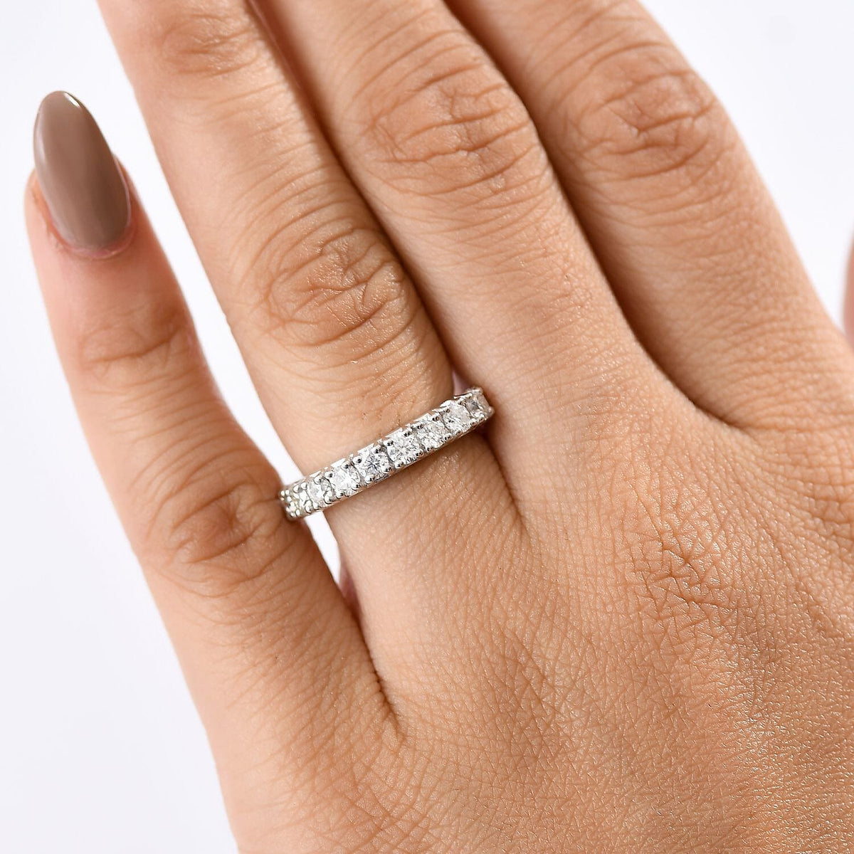 Moissanite Band Ring in Rhodium Sterling Silver V32580254 3