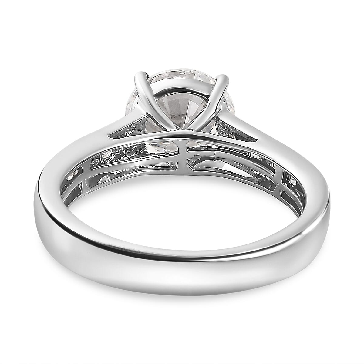Designer Inspired - Moissanite Solitaire Shoulder Set Ring in Rhodium Overlay Sterling Silver 2.15 Ct 7783754 4