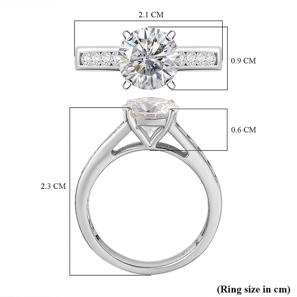 Designer Inspired - Moissanite Solitaire Shoulder Set Ring in Rhodium Overlay Sterling Silver 2.15 Ct
