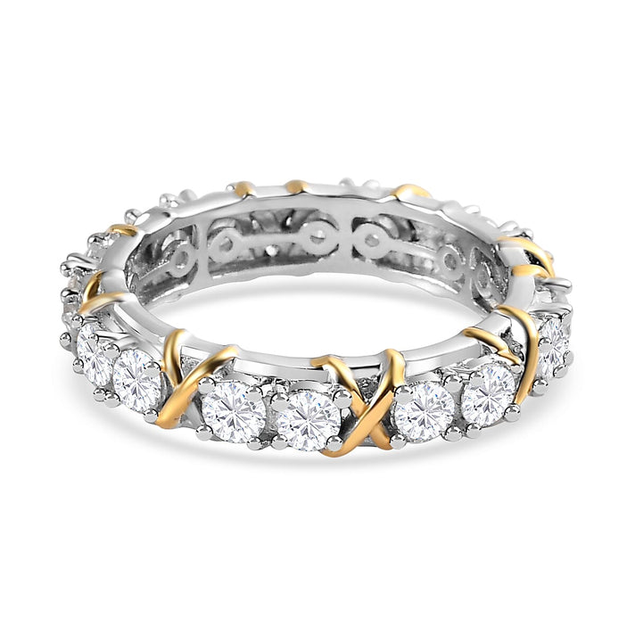 Royal Bali Collection - D'Joy Moissanite Criss Cross Band Ring in Platinum Overlay &amp; Yellow Gold Plated Sterling Silver 1.60 Ct. 7383123 1