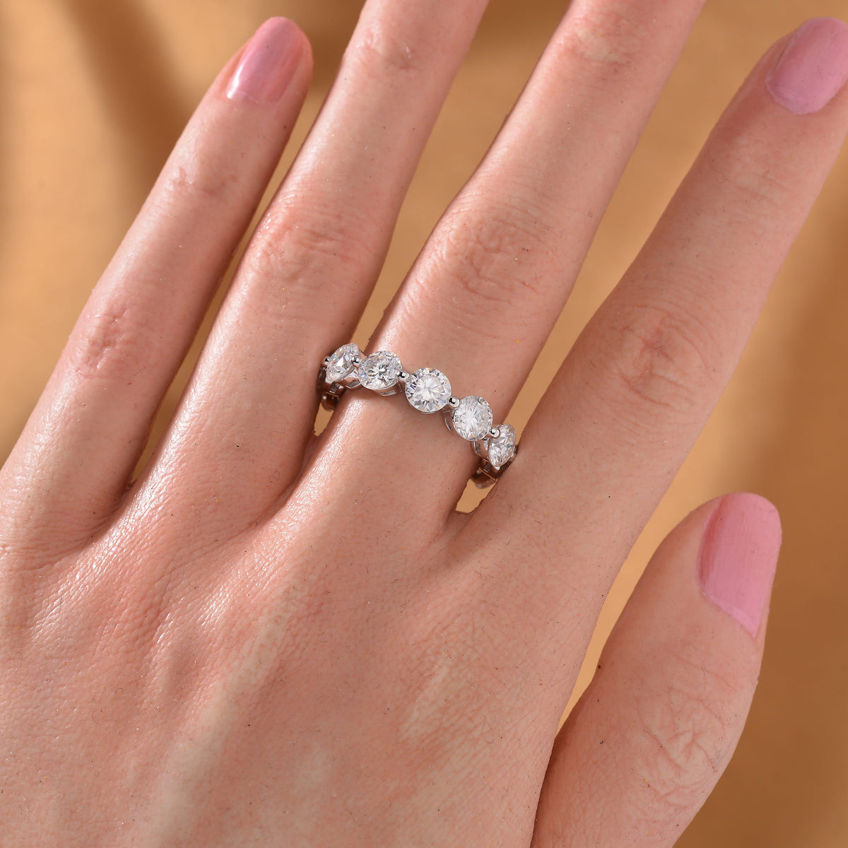 Moissanite Full Eternity Band Ring in Rhodium Overlay Sterling Silver 7808859 2