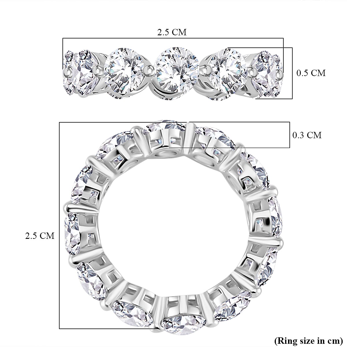 Moissanite Full Eternity Band Ring in Rhodium Overlay Sterling Silver 7808859 5