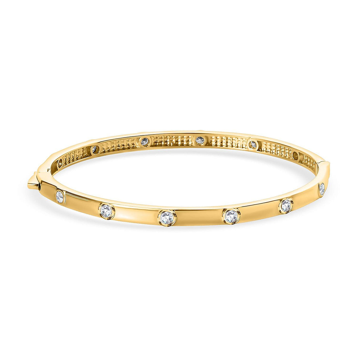 Moissanite Bangle (Size - 7.5) in 18K Yellow Gold Vermeil Plated Sterling Silver 1.20 Ct, Silver Wt. 12.86 Gms 7536111 0