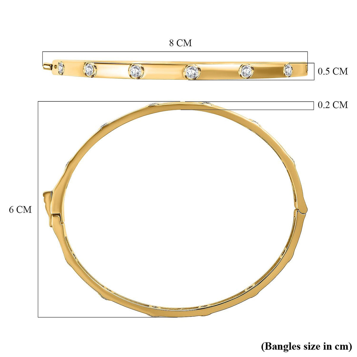 Moissanite Bangle (Size - 7.5) in 18K Yellow Gold Vermeil Plated Sterling Silver 1.20 Ct, Silver Wt. 12.86 Gms 7536111 5