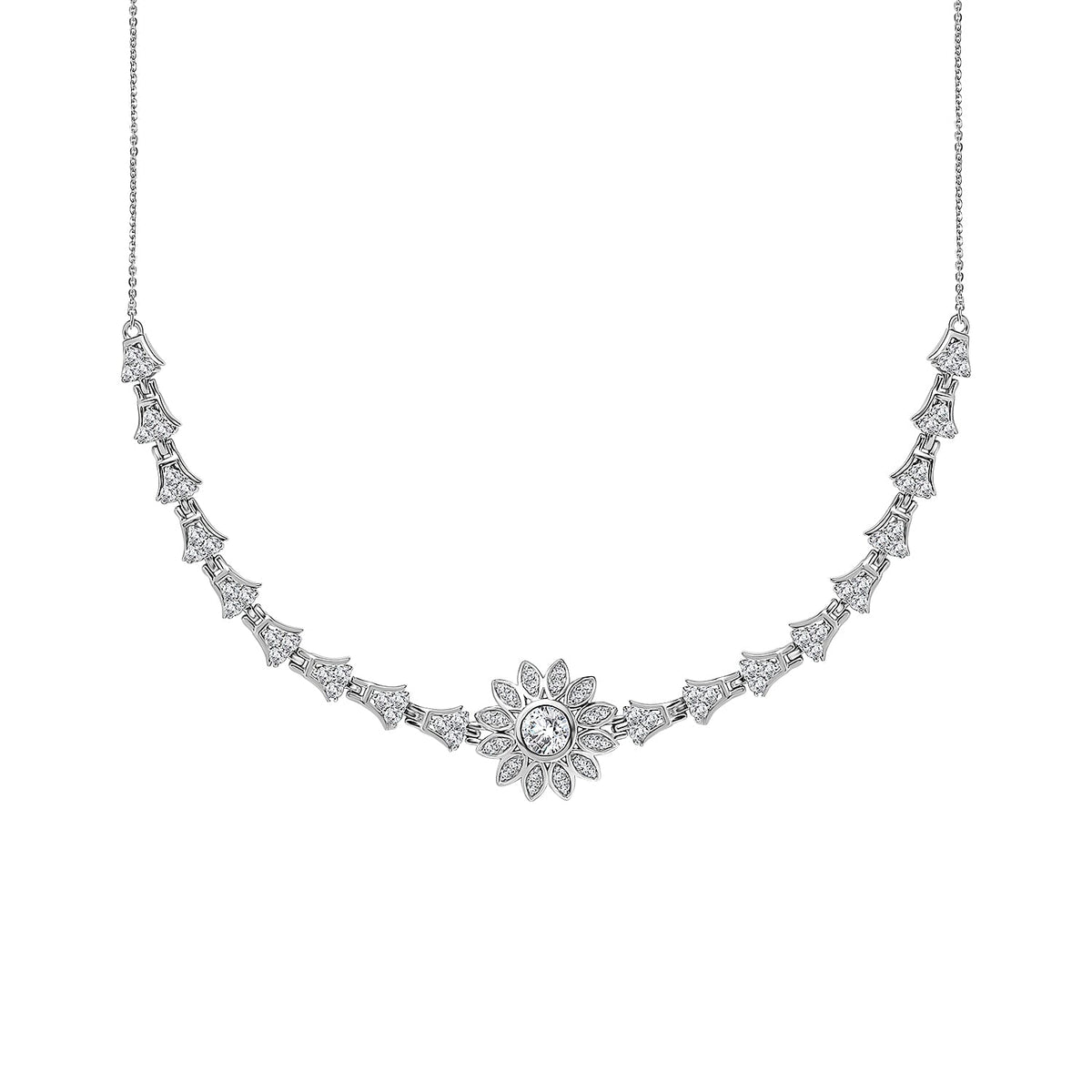 GP Italian Garden Collection - Moissanite Floral Necklace (Size - 20) in Rhodium Overlay Sterling Silver 7792815 0