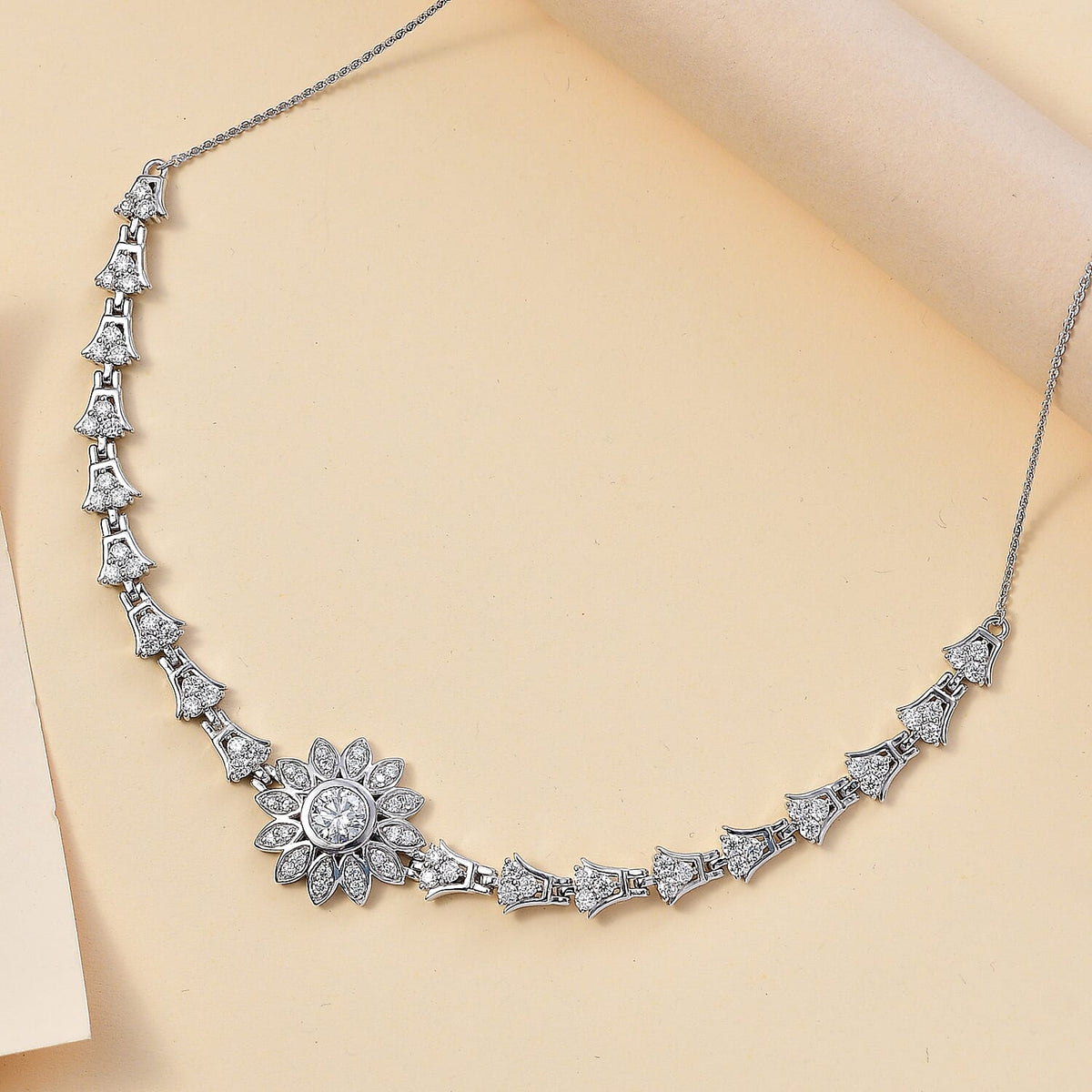 GP Italian Garden Collection - Moissanite Floral Necklace (Size - 20) in Rhodium Overlay Sterling Silver 7792815 2