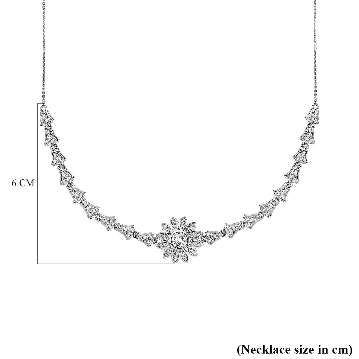 GP Italian Garden Collection - Moissanite Floral Necklace (Size - 20) in Rhodium Overlay Sterling Silver 7792815 6