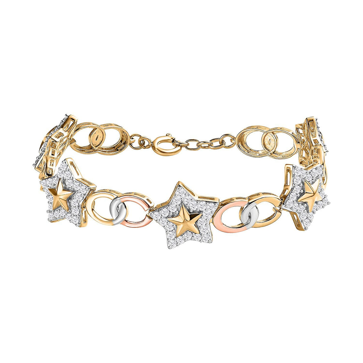 GP Celestial Dream Collection - Moissanite Bracelet (Size - 8) in 18K Yellow, Rose Gold Vermeil &amp; Platinum Plated Sterling Silver 3.13 Ct, Silver Wt. 18.05 Gms 7732013 0