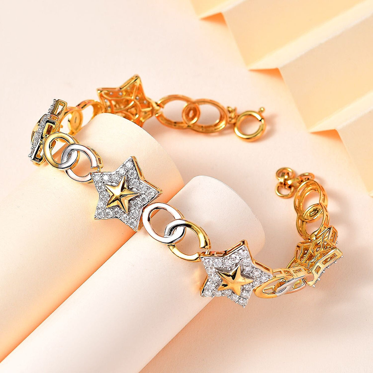 GP Celestial Dream Collection - Moissanite Bracelet (Size - 8) in 18K Yellow, Rose Gold Vermeil &amp; Platinum Plated Sterling Silver 3.13 Ct, Silver Wt. 18.05 Gms 7732013 1