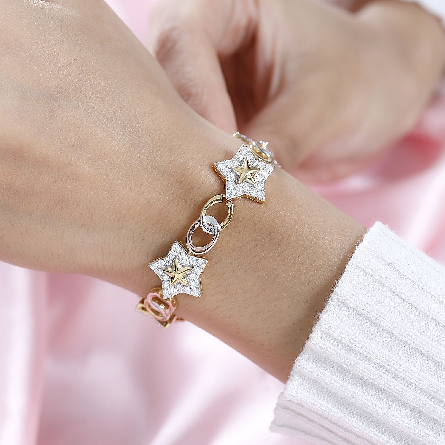 GP Celestial Dream Collection - Moissanite Bracelet (Size - 8) in 18K Yellow, Rose Gold Vermeil &amp; Platinum Plated Sterling Silver 3.13 Ct, Silver Wt. 18.05 Gms 7732013 2