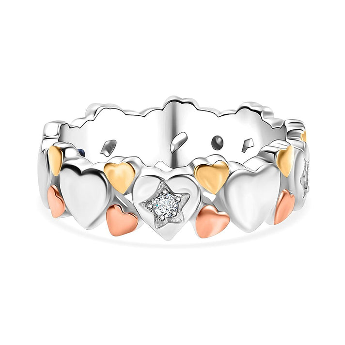 GP Collection - Moissanite and Blue Sapphire Heart Ring in 18K Vermeil Yellow and Rose Gold Plated Sterling Silver 8023181 1