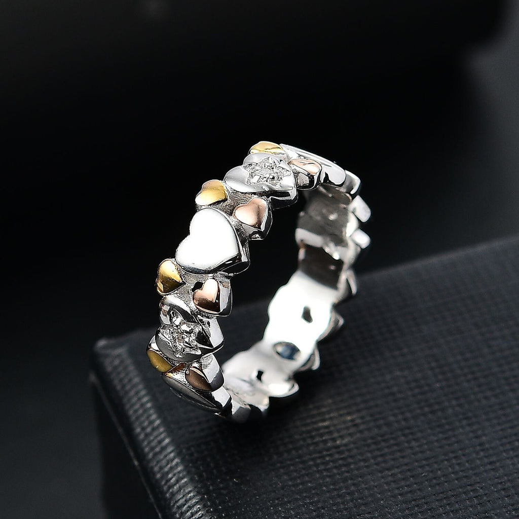 GP - Moissanite & Blue Sapphire Ring in 18K Vermeil Yellow & Rose Gold Plated Sterling Silver