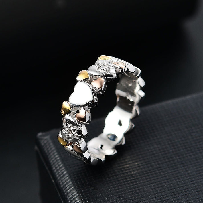 GP Collection - Moissanite and Blue Sapphire Heart Ring in 18K Vermeil Yellow and Rose Gold Plated Sterling Silver 8023181 2