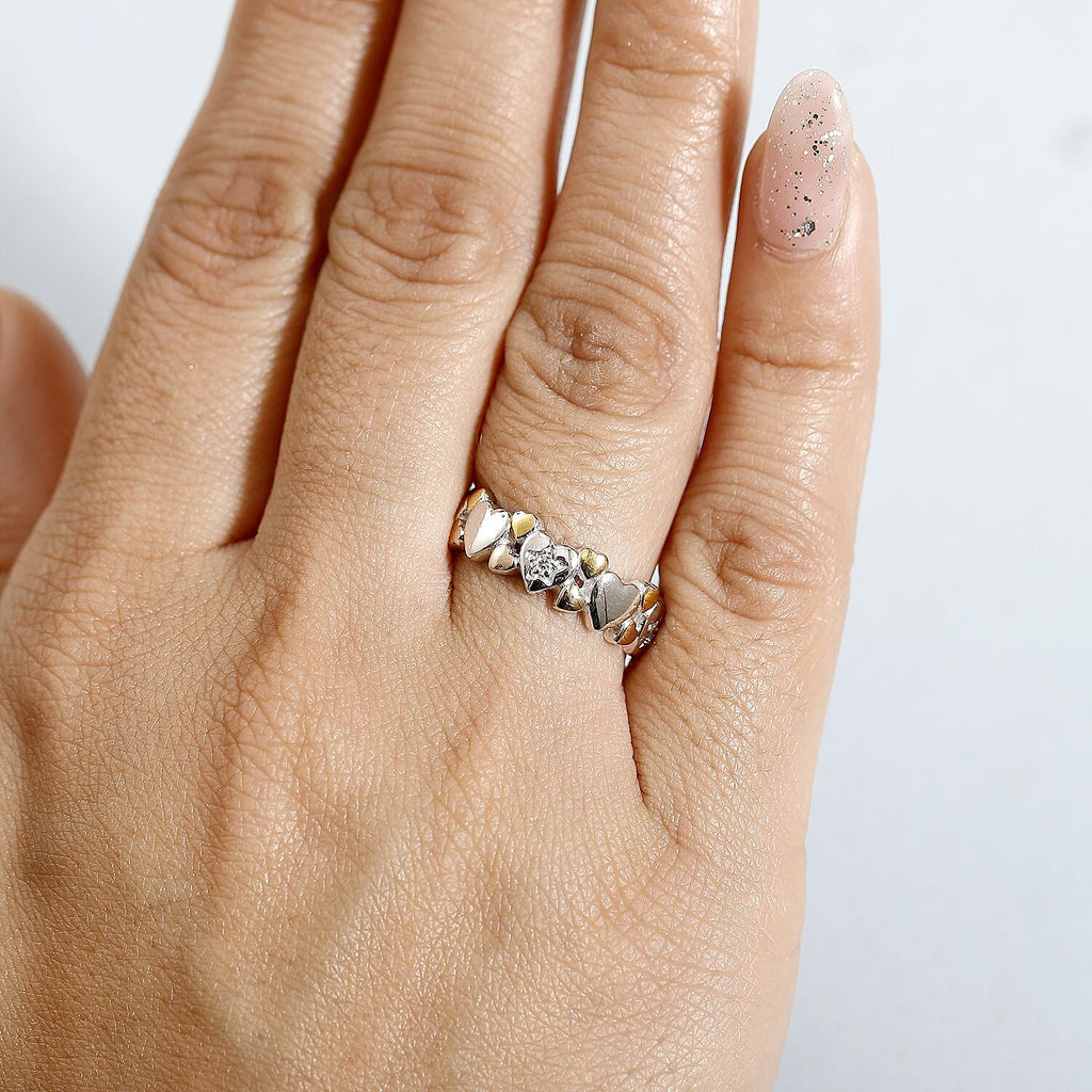 GP - Moissanite & Blue Sapphire Ring in 18K Vermeil Yellow & Rose Gold Plated Sterling Silver