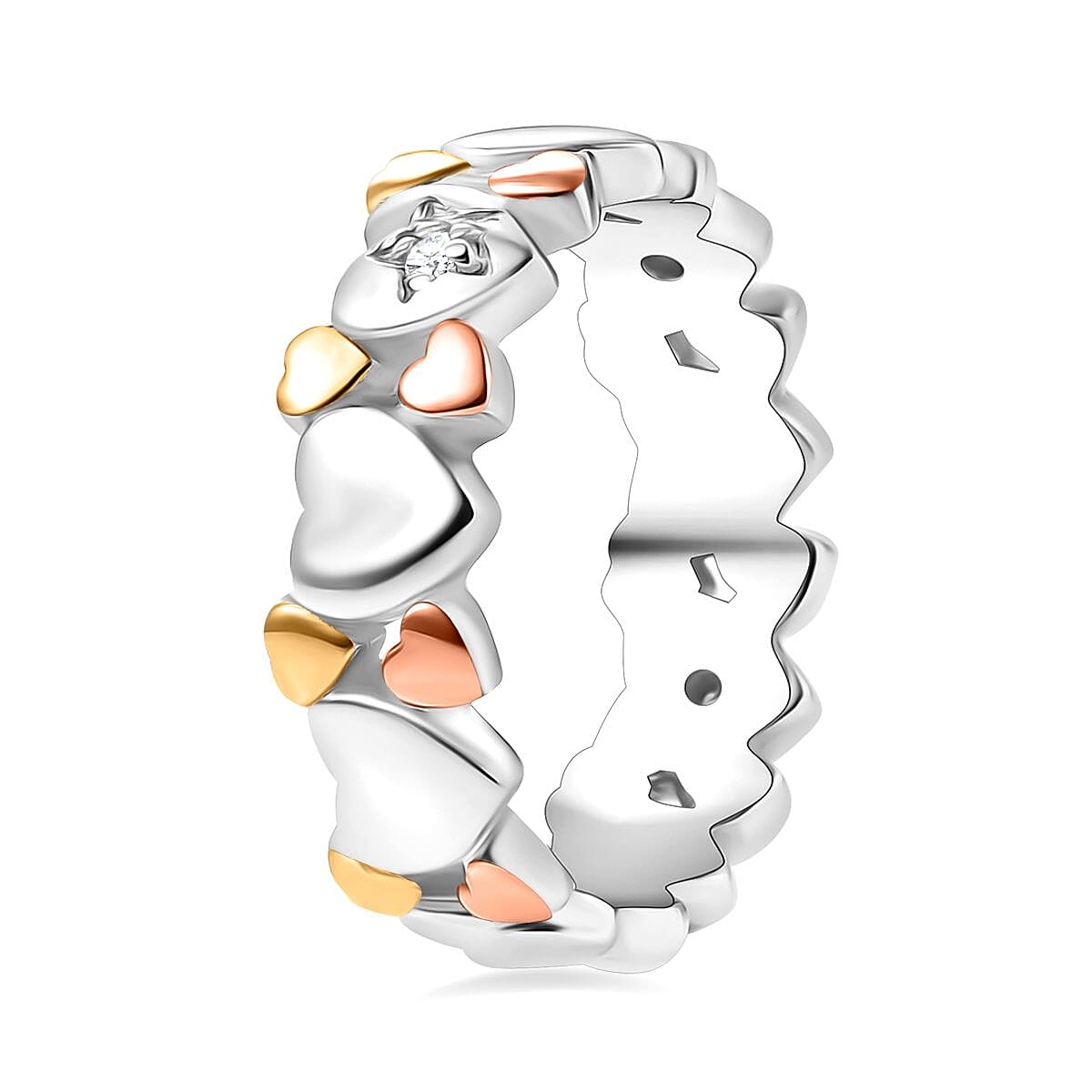GP Collection - Moissanite and Blue Sapphire Heart Ring in 18K Vermeil Yellow and Rose Gold Plated Sterling Silver 8023181 4
