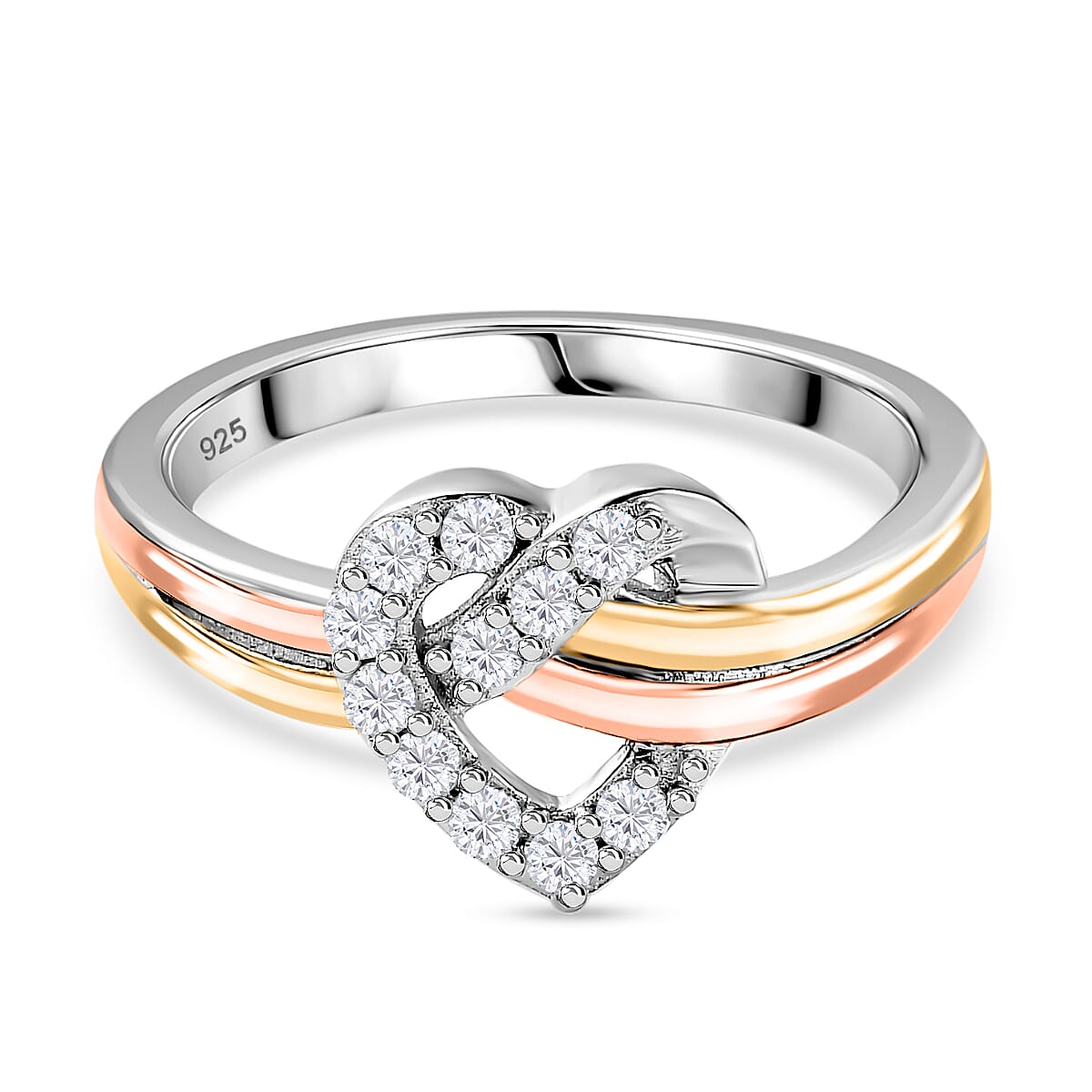 GP Amore Collection - Moissanite Heart Ring in 3 Tone Plated Sterling Silver 7740541 0