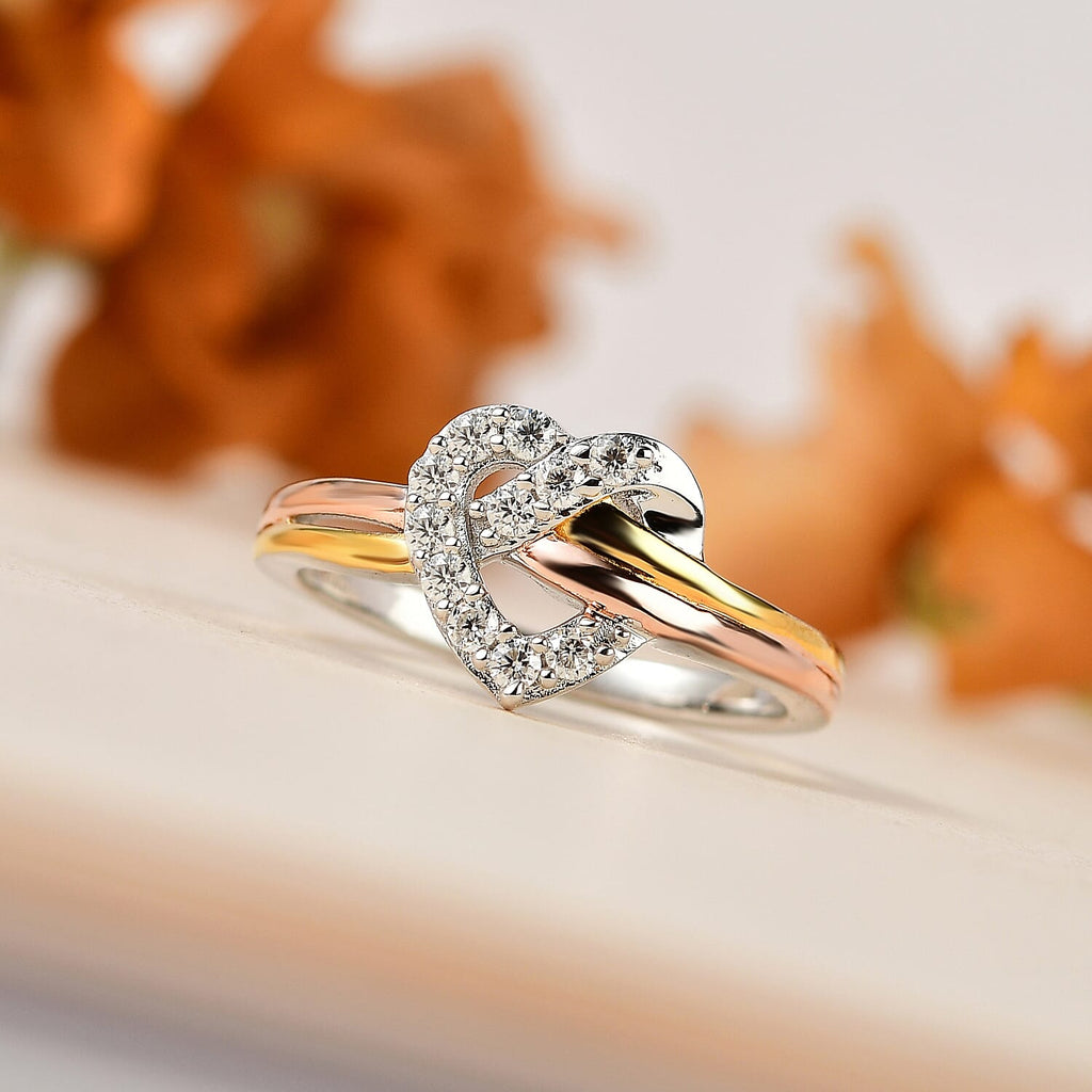 GP Amore Collection - Moissanite Heart Ring in 3 Tone Plated Sterling Silver