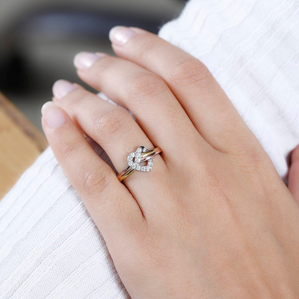 GP Amore Collection - Moissanite Heart Ring in 3 Tone Plated Sterling Silver