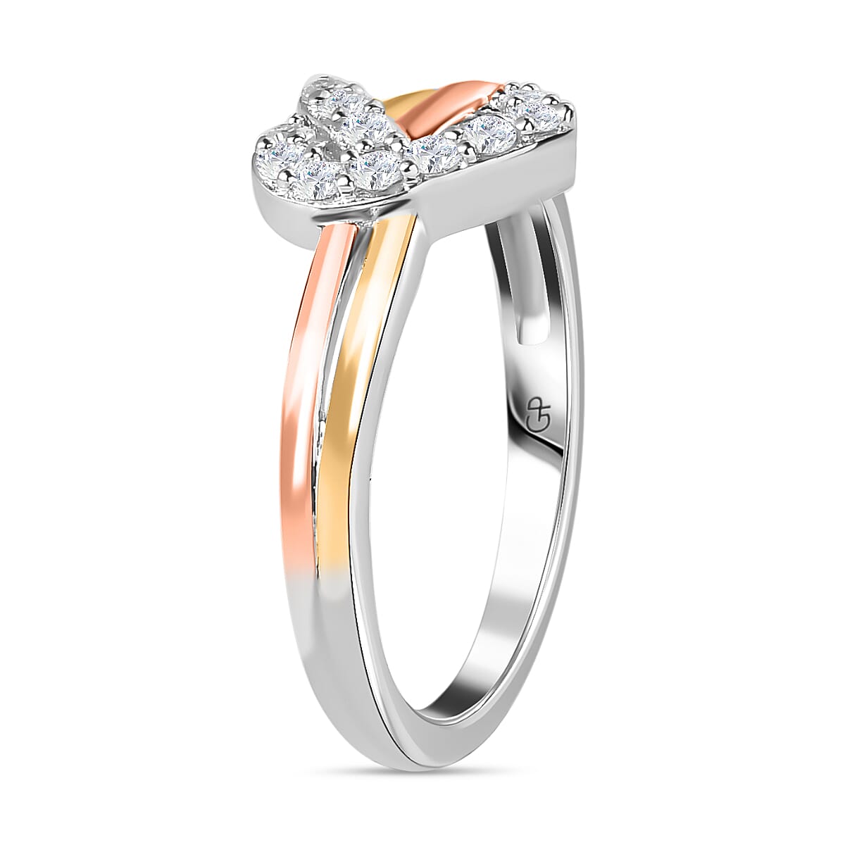 GP Amore Collection - Moissanite Heart Ring in 3 Tone Plated Sterling Silver 7740541 3