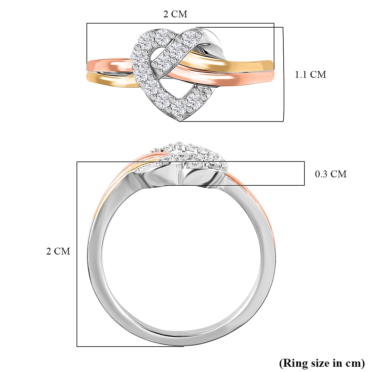 GP Amore Collection - Moissanite Heart Ring in 3 Tone Plated Sterling Silver 7740541 5