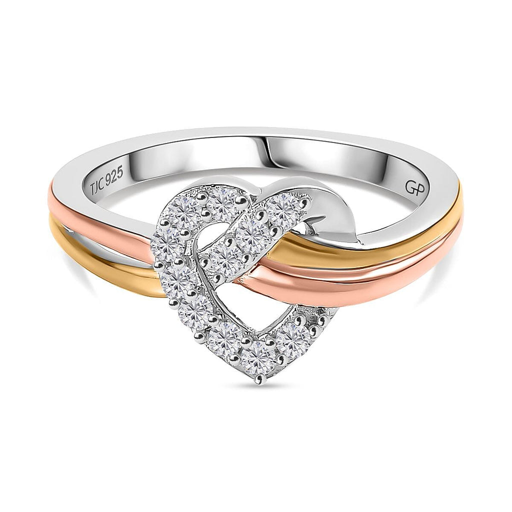 GP - Moissanite Heart Ring in 18K Vermeil YG, RG & Platinum Plated Sterling Silver
