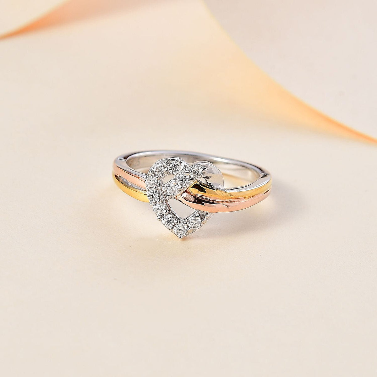 GP Collection - Moissanite Heart Knot Ring in Platinum and 18K Vermeil Yellow and Rose Gold Plated Sterling Silver 0.24 ct  0.236  Ct. 7781401 2