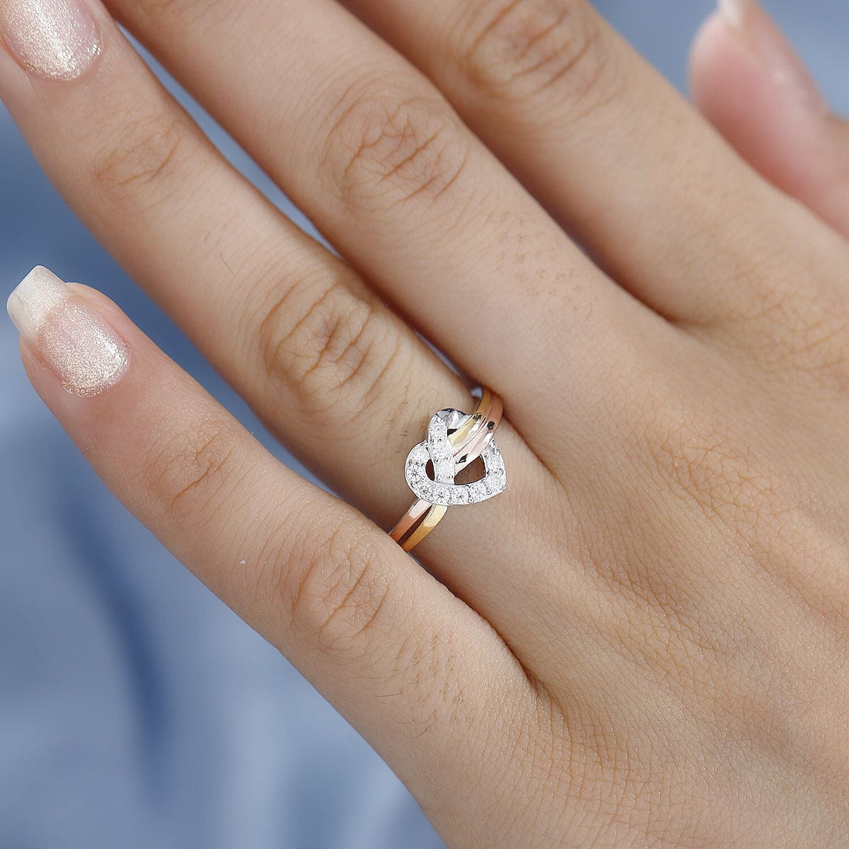 GP Collection - Moissanite Heart Knot Ring in Platinum and 18K Vermeil Yellow and Rose Gold Plated Sterling Silver 0.24 ct  0.236  Ct. 7781401 3