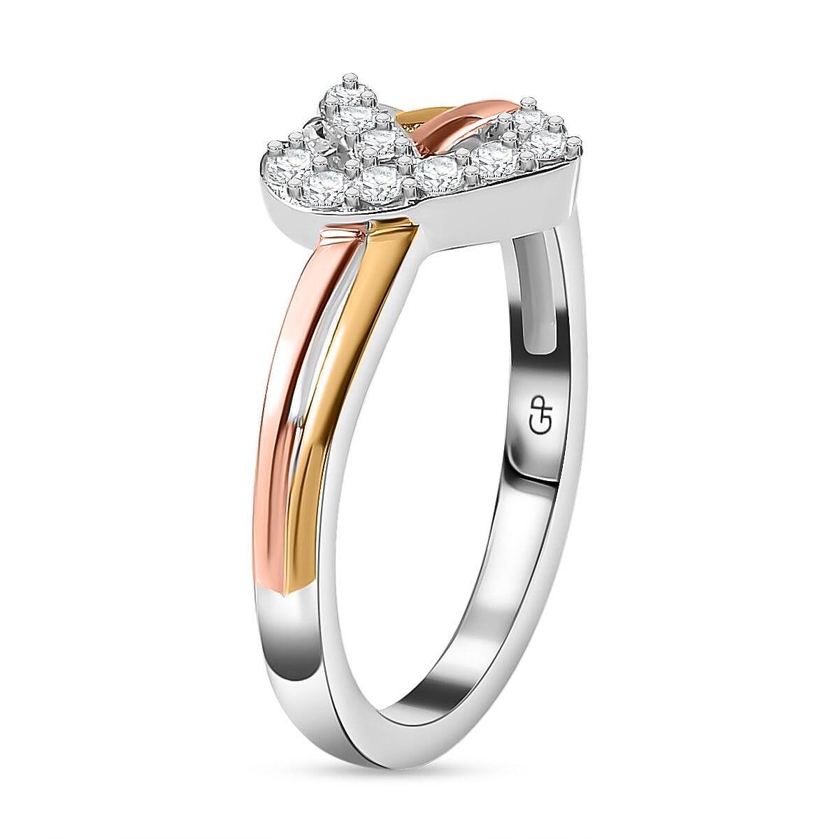 GP Collection - Moissanite Heart Knot Ring in Platinum and 18K Vermeil Yellow and Rose Gold Plated Sterling Silver 0.24 ct  0.236  Ct. 7781401 4