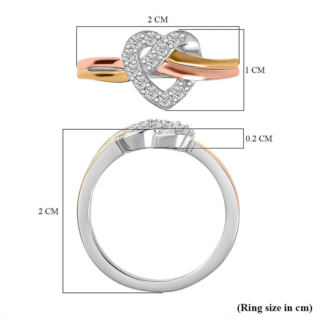 GP - Moissanite Heart Ring in 18K Vermeil YG, RG & Platinum Plated Sterling Silver