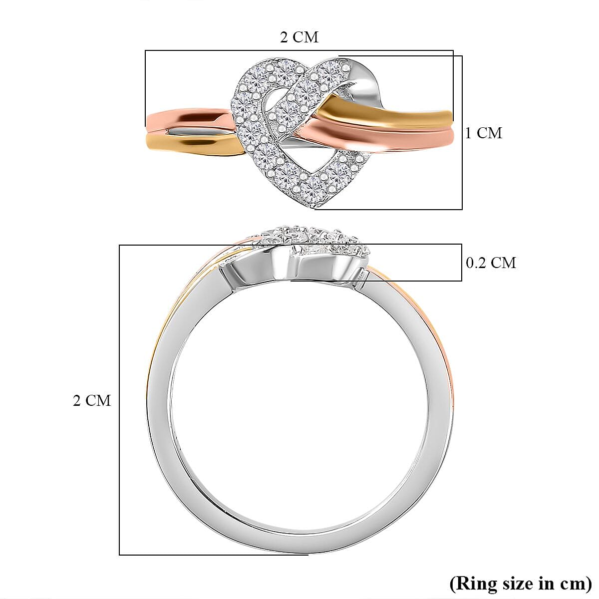 GP Collection - Moissanite Heart Knot Ring in Platinum and 18K Vermeil Yellow and Rose Gold Plated Sterling Silver 0.24 ct  0.236  Ct. 7781401 6