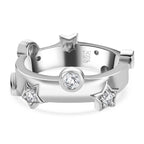 GP Moissanite & Blue Sapphire Moon Star Ring in Platinum Overlay Sterling Silver