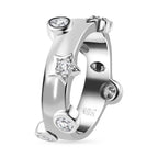 GP Moissanite & Blue Sapphire Moon Star Ring in Platinum Overlay Sterling Silver