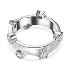 GP Moissanite & Blue Sapphire Moon Star Ring in Platinum Overlay Sterling Silver