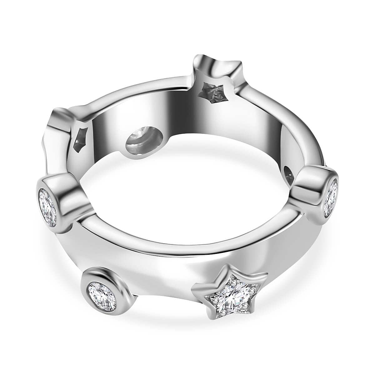 GP Moissanite, Blue Sapphire Moon Star Ring in Platinum Overlay Sterling Silver 7624671 5