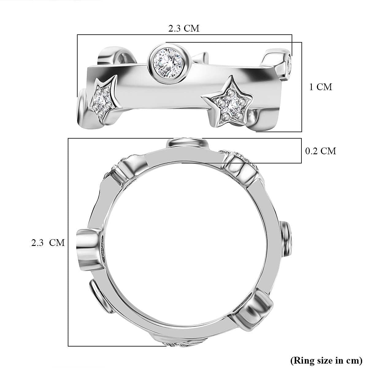 GP Moissanite, Blue Sapphire Moon Star Ring in Platinum Overlay Sterling Silver 7624671 6