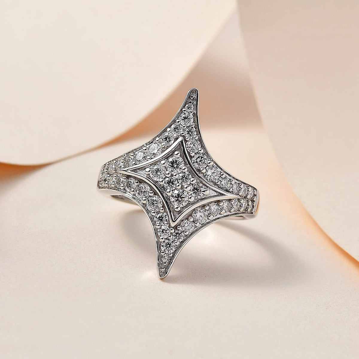 GP Celestial Dream Collection - Moissanite Ring in Platinum Overlay Sterling Silver 1.46 Ct 7659237 1