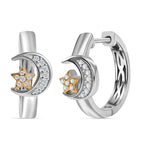 GP Celestial Collection - Moissanite & Blue Sapphire Hoop Earring in 18K Vermeil Yellow Gold Plated & Rhodium Overlay Sterling Silver