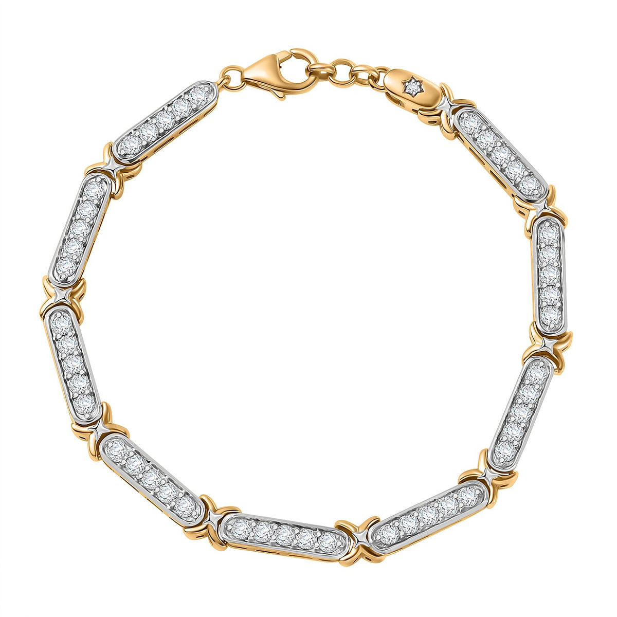 GP Celestial Collection - The Night Queen Moissanite Star Bracelet(Size 7.5) in Rhodium Overlay &amp; 18K Gold Vermeil Sterling Silver 7888205 0