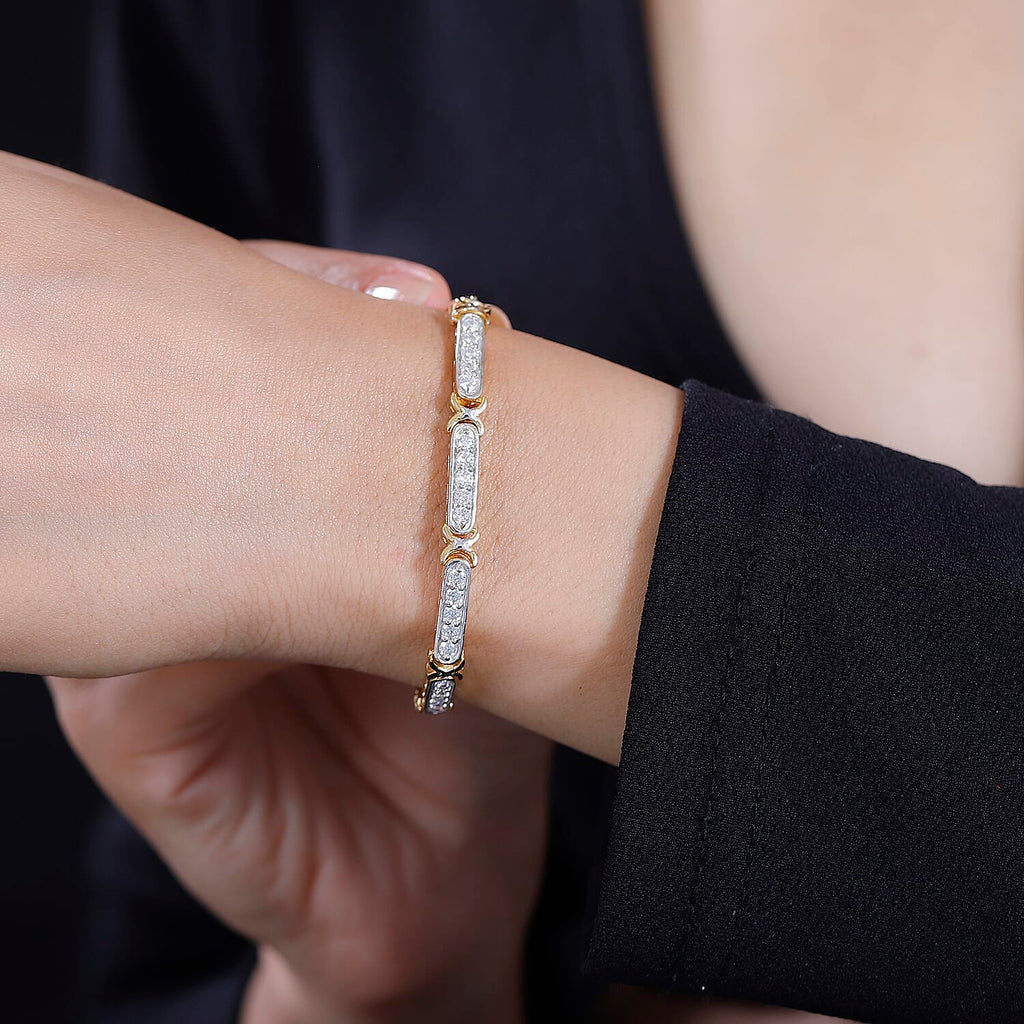 GP Celestial Collection - The Night Queen Moissanite Star Bracelet(Size 7.5) in Rhodium Overlay & 18K Gold Vermeil Sterling Silver